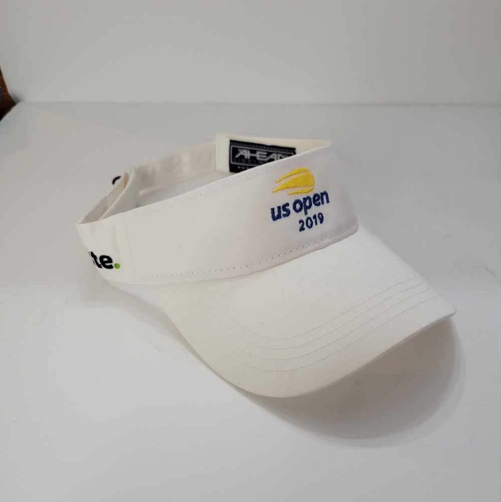 US OPEN TENNIS 2019 visor cap white Deloitte sponsor w velcro LIGHTWEIGHT NWOT